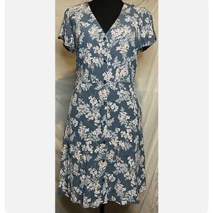 LOFT Blue Floral Button Dress Size 2